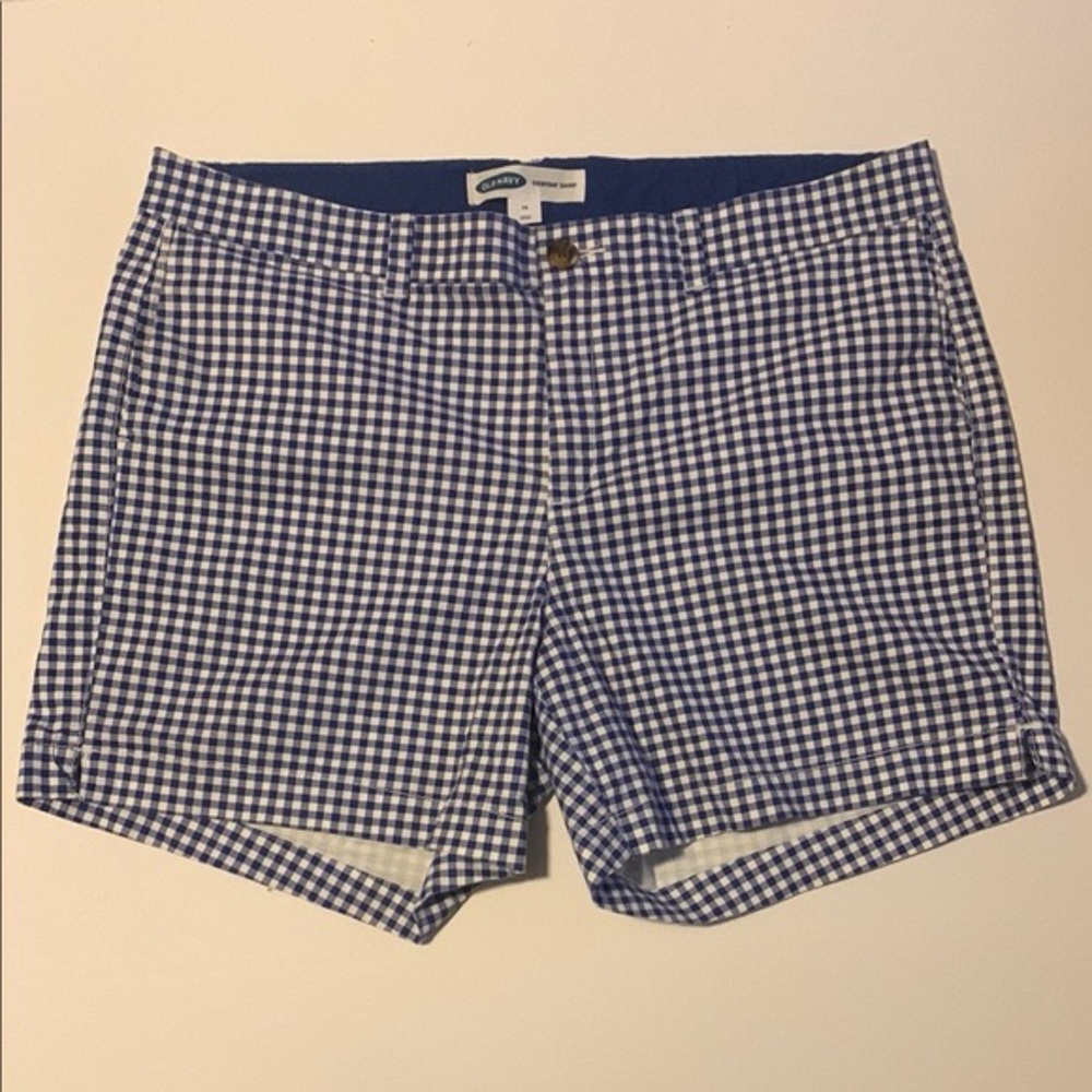 Navy Blue and White Gingham Women's Shorts